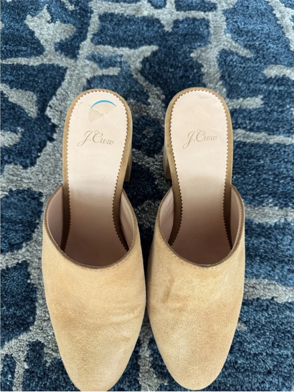 J Crew Ashen Suede Leather Slip on Mules Sz 8 Tan Brown J8226 High Block Heel